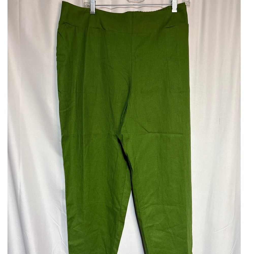 Investments Woman‎ Green Linen Blend Pull On Straight Leg Pants 1X NWT